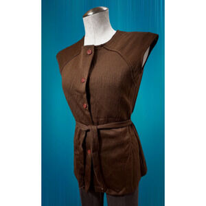 Styletrix Inc. 1960s-70s Vintage Mod Button Up Long Vest Chocolate Brown - 10